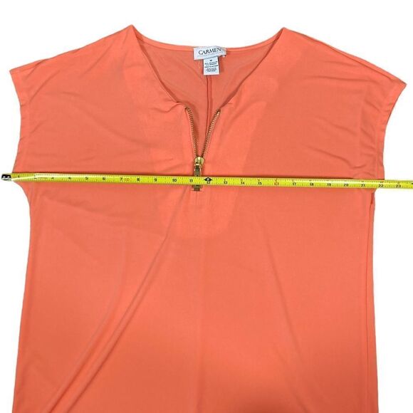 Carmen Marc Valvo Coral V-Neck Short Sleeve Tunic, Size M - Picture 5 of 6